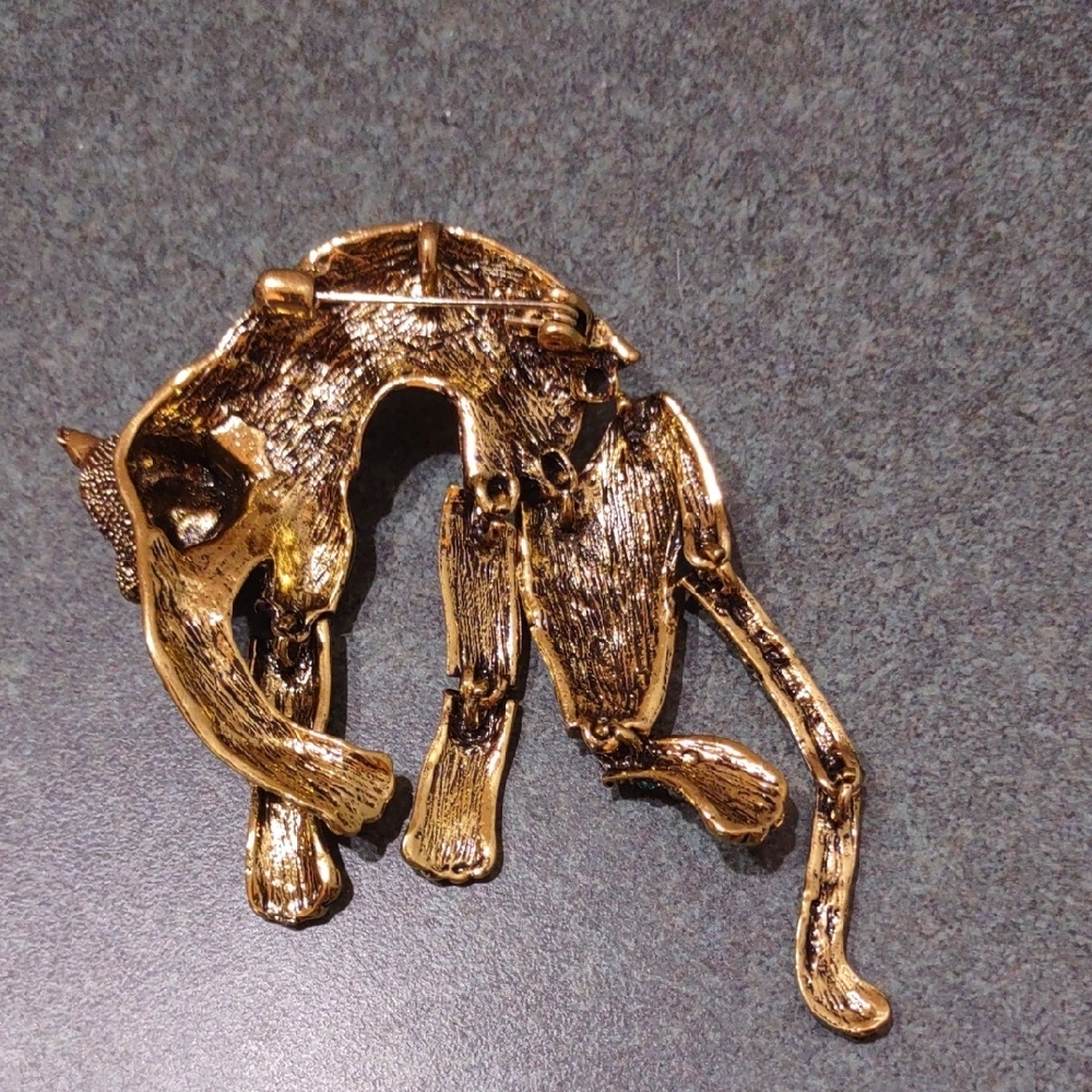 Vintage ElegantBlue Green and Gold Leopard Rhinestone Brooch - Picture 4 of 6